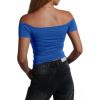 imageImily Bela Womens Off The Shoulder Tops Short Sleeve Top Quick Dry T Shirts Trendy Y2k Going Out Crop Tops Slim Fit 2025Blue