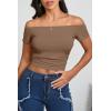 imageImily Bela Womens Off The Shoulder Tops Short Sleeve Top Quick Dry T Shirts Trendy Y2k Going Out Crop Tops Slim Fit 2025Brown