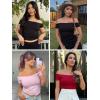 imageImily Bela Womens Off The Shoulder Tops Short Sleeve Top Quick Dry T Shirts Trendy Y2k Going Out Crop Tops Slim Fit 2025Brown