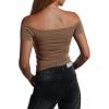 imageImily Bela Womens Off The Shoulder Tops Short Sleeve Top Quick Dry T Shirts Trendy Y2k Going Out Crop Tops Slim Fit 2025Brown
