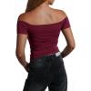 imageImily Bela Womens Off The Shoulder Tops Short Sleeve Top Quick Dry T Shirts Trendy Y2k Going Out Crop Tops Slim Fit 2025Burgundy