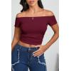 imageImily Bela Womens Off The Shoulder Tops Short Sleeve Top Quick Dry T Shirts Trendy Y2k Going Out Crop Tops Slim Fit 2025Burgundy