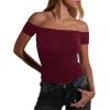 imageImily Bela Womens Off The Shoulder Tops Short Sleeve Top Quick Dry T Shirts Trendy Y2k Going Out Crop Tops Slim Fit 2025Burgundy