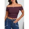 imageImily Bela Womens Off The Shoulder Tops Short Sleeve Top Quick Dry T Shirts Trendy Y2k Going Out Crop Tops Slim Fit 2025Fuchsia