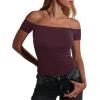 imageImily Bela Womens Off The Shoulder Tops Short Sleeve Top Quick Dry T Shirts Trendy Y2k Going Out Crop Tops Slim Fit 2025Fuchsia