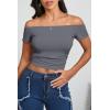 imageImily Bela Womens Off The Shoulder Tops Short Sleeve Top Quick Dry T Shirts Trendy Y2k Going Out Crop Tops Slim Fit 2025Grey