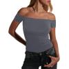 imageImily Bela Womens Off The Shoulder Tops Short Sleeve Top Quick Dry T Shirts Trendy Y2k Going Out Crop Tops Slim Fit 2025Grey