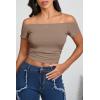 imageImily Bela Womens Off The Shoulder Tops Short Sleeve Top Quick Dry T Shirts Trendy Y2k Going Out Crop Tops Slim Fit 2025Light Brown