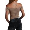 imageImily Bela Womens Off The Shoulder Tops Short Sleeve Top Quick Dry T Shirts Trendy Y2k Going Out Crop Tops Slim Fit 2025Light Brown