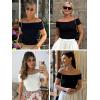 imageImily Bela Womens Off The Shoulder Tops Short Sleeve Top Quick Dry T Shirts Trendy Y2k Going Out Crop Tops Slim Fit 2025Light Brown