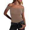 imageImily Bela Womens Off The Shoulder Tops Short Sleeve Top Quick Dry T Shirts Trendy Y2k Going Out Crop Tops Slim Fit 2025Light Brown