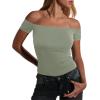 imageImily Bela Womens Off The Shoulder Tops Short Sleeve Top Quick Dry T Shirts Trendy Y2k Going Out Crop Tops Slim Fit 2025Light Green