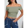 imageImily Bela Womens Off The Shoulder Tops Short Sleeve Top Quick Dry T Shirts Trendy Y2k Going Out Crop Tops Slim Fit 2025Light Green