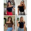 imageImily Bela Womens Off The Shoulder Tops Short Sleeve Top Quick Dry T Shirts Trendy Y2k Going Out Crop Tops Slim Fit 2025Navy