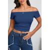 imageImily Bela Womens Off The Shoulder Tops Short Sleeve Top Quick Dry T Shirts Trendy Y2k Going Out Crop Tops Slim Fit 2025Navy