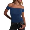 imageImily Bela Womens Off The Shoulder Tops Short Sleeve Top Quick Dry T Shirts Trendy Y2k Going Out Crop Tops Slim Fit 2025Navy