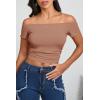 imageImily Bela Womens Off The Shoulder Tops Short Sleeve Top Quick Dry T Shirts Trendy Y2k Going Out Crop Tops Slim Fit 2025Orange Red