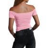 imageImily Bela Womens Off The Shoulder Tops Short Sleeve Top Quick Dry T Shirts Trendy Y2k Going Out Crop Tops Slim Fit 2025Pink
