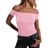 imageImily Bela Womens Off The Shoulder Tops Short Sleeve Top Quick Dry T Shirts Trendy Y2k Going Out Crop Tops Slim Fit 2025Pink