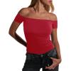 imageImily Bela Womens Off The Shoulder Tops Short Sleeve Top Quick Dry T Shirts Trendy Y2k Going Out Crop Tops Slim Fit 2025Red