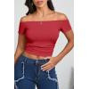 imageImily Bela Womens Off The Shoulder Tops Short Sleeve Top Quick Dry T Shirts Trendy Y2k Going Out Crop Tops Slim Fit 2025Red