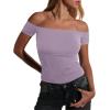 imageImily Bela Womens Off The Shoulder Tops Short Sleeve Top Quick Dry T Shirts Trendy Y2k Going Out Crop Tops Slim Fit 2025Violet