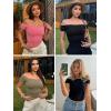 imageImily Bela Womens Off The Shoulder Tops Short Sleeve Top Quick Dry T Shirts Trendy Y2k Going Out Crop Tops Slim Fit 2025White