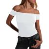 imageImily Bela Womens Off The Shoulder Tops Short Sleeve Top Quick Dry T Shirts Trendy Y2k Going Out Crop Tops Slim Fit 2025White