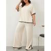 imageImily Bela Womens Plus Size Lounge Sets 2 Piece Outfits Short Sleeve Pullover Tops Wide Leg Pants Summer Travel OutfitsApricot