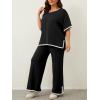 imageImily Bela Womens Plus Size Lounge Sets 2 Piece Outfits Short Sleeve Pullover Tops Wide Leg Pants Summer Travel OutfitsBlack