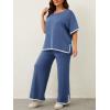 imageImily Bela Womens Plus Size Lounge Sets 2 Piece Outfits Short Sleeve Pullover Tops Wide Leg Pants Summer Travel OutfitsBlue