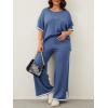 imageImily Bela Womens Plus Size Lounge Sets 2 Piece Outfits Short Sleeve Pullover Tops Wide Leg Pants Summer Travel OutfitsBlue