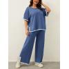 imageImily Bela Womens Plus Size Lounge Sets 2 Piece Outfits Short Sleeve Pullover Tops Wide Leg Pants Summer Travel OutfitsBlue