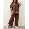 imageImily Bela Womens Plus Size Lounge Sets 2 Piece Outfits Short Sleeve Pullover Tops Wide Leg Pants Summer Travel OutfitsBrown