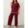 imageImily Bela Womens Plus Size Lounge Sets 2 Piece Outfits Short Sleeve Pullover Tops Wide Leg Pants Summer Travel OutfitsBurgundy