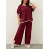 imageImily Bela Womens Plus Size Lounge Sets 2 Piece Outfits Short Sleeve Pullover Tops Wide Leg Pants Summer Travel OutfitsBurgundy