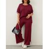 imageImily Bela Womens Plus Size Lounge Sets 2 Piece Outfits Short Sleeve Pullover Tops Wide Leg Pants Summer Travel OutfitsBurgundy