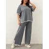 imageImily Bela Womens Plus Size Lounge Sets 2 Piece Outfits Short Sleeve Pullover Tops Wide Leg Pants Summer Travel OutfitsGrey