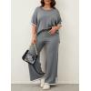 imageImily Bela Womens Plus Size Lounge Sets 2 Piece Outfits Short Sleeve Pullover Tops Wide Leg Pants Summer Travel OutfitsGrey