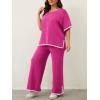 imageImily Bela Womens Plus Size Lounge Sets 2 Piece Outfits Short Sleeve Pullover Tops Wide Leg Pants Summer Travel OutfitsHot Pink