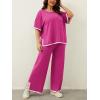 imageImily Bela Womens Plus Size Lounge Sets 2 Piece Outfits Short Sleeve Pullover Tops Wide Leg Pants Summer Travel OutfitsHot Pink