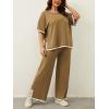 imageImily Bela Womens Plus Size Lounge Sets 2 Piece Outfits Short Sleeve Pullover Tops Wide Leg Pants Summer Travel OutfitsKhaki