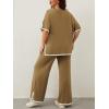 imageImily Bela Womens Plus Size Lounge Sets 2 Piece Outfits Short Sleeve Pullover Tops Wide Leg Pants Summer Travel OutfitsKhaki