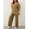 imageImily Bela Womens Plus Size Lounge Sets 2 Piece Outfits Short Sleeve Pullover Tops Wide Leg Pants Summer Travel OutfitsKhaki