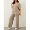 imageImily Bela Womens Plus Size Lounge Sets 2 Piece Outfits Short Sleeve Pullover Tops Wide Leg Pants Summer Travel OutfitsLight Khaki