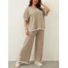 imageImily Bela Womens Plus Size Lounge Sets 2 Piece Outfits Short Sleeve Pullover Tops Wide Leg Pants Summer Travel OutfitsLight Khaki