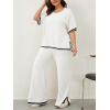 imageImily Bela Womens Plus Size Lounge Sets 2 Piece Outfits Short Sleeve Pullover Tops Wide Leg Pants Summer Travel OutfitsWhite