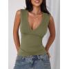 imageImily Bela Womens Sexy Plunge Deep V Neck Going Out Tank Top Summer Sleeveless Slim Fitted Workout TopsArmy Green