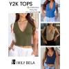 imageImily Bela Womens Sexy Plunge Deep V Neck Going Out Tank Top Summer Sleeveless Slim Fitted Workout TopsSky Blue