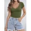 imageImily Bela Womens Sexy V Neck T Shirts Summer Lace Short Sleeve Slim Fit Y2k Going Out Crop TopsArmy Green
